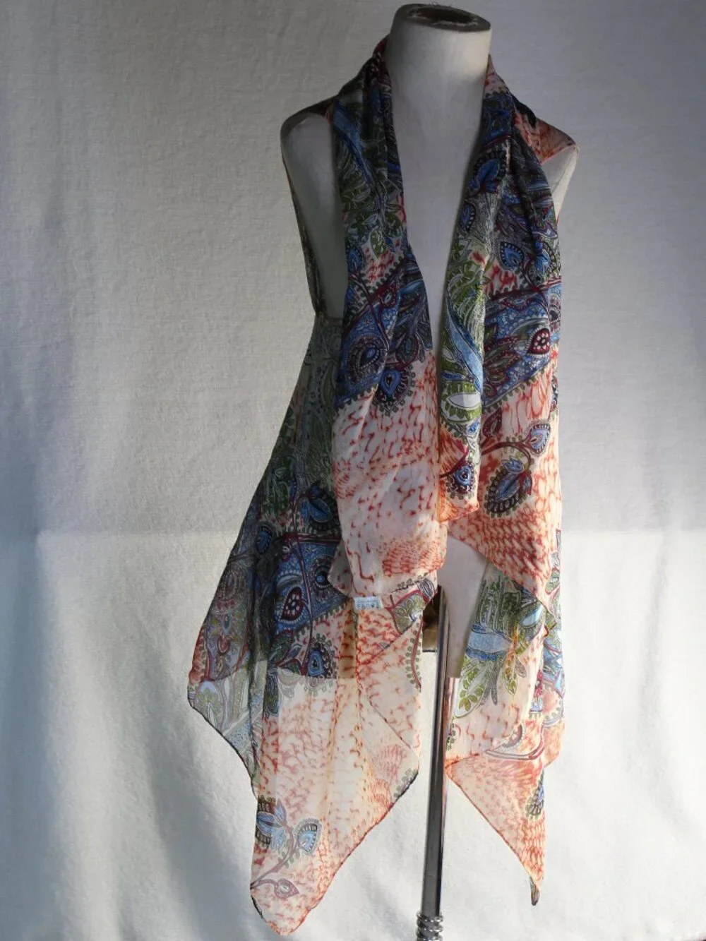 Accents by Lavello Multicolor Peach Blue Patterned Chiffon Convertible Vest